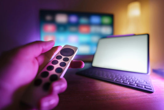 "IPTV Smarters Pro app interface on multiple devices including Smart TV, smartphone, and laptop with USA IPTV Service subscription"